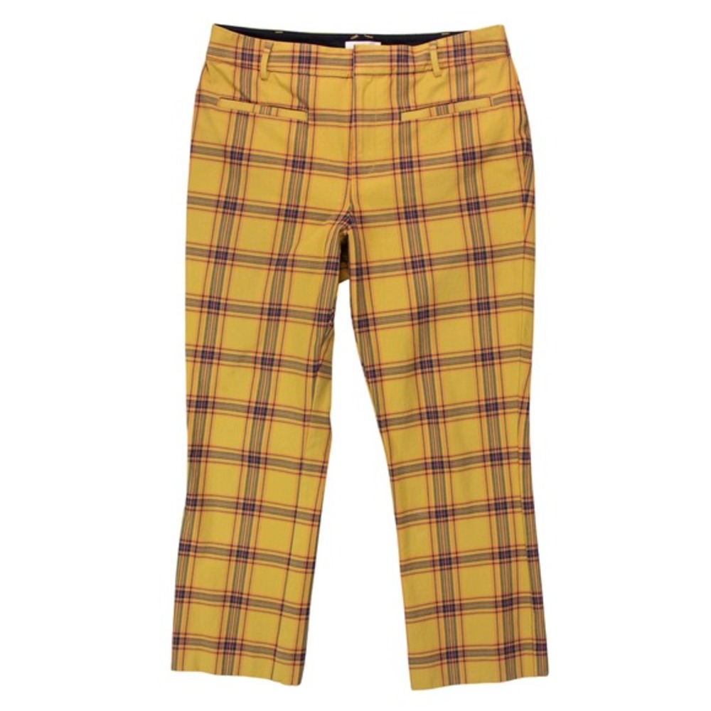 Maeve Anthropologie Women US 10 Yellow Plaid Cropped Stretch Trousers Pants